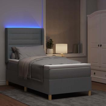 LED Boxspringbett mit Matratze Hellgrau 90x200 cm Stoff