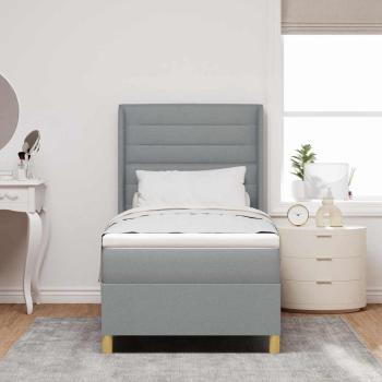 LED Boxspringbett mit Matratze Hellgrau 90x200 cm Stoff