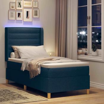 LED Boxspringbett mit Matratze Blau 100x200 cm Stoff