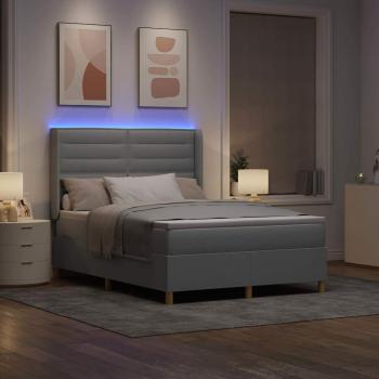 Boxspringbett mit LED-Lichtleisten Hellgrau 140 x 200 cm Stoff