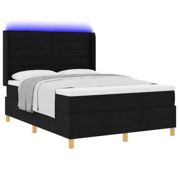 LED Boxspringbett mit Matratze Schwarz 140x200 cm Stoff