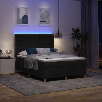 LED Boxspringbett mit Matratze Schwarz 140x200 cm Stoff