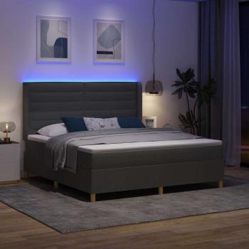 LED Boxspringbett mit Matratze Dunkelgrau 180x200 cm Stoff