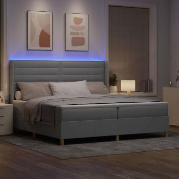 LED Boxspringbett mit Matratze Hellgrau 200x200 cm Stoff