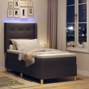 ARDEBO.de - LED Boxspringbett mit Matratze Dunkelbraun 80x200 cm Stoff
