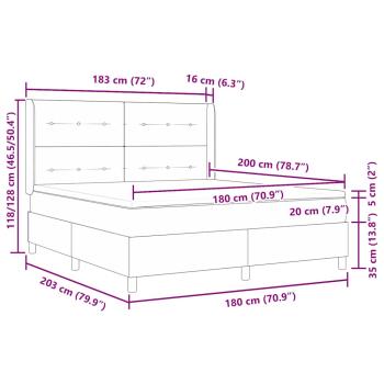LED Boxspringbett mit Matratze Hellgrau 180x200 cm Stoff