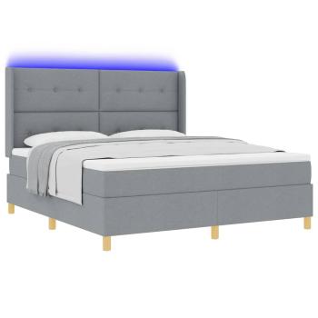 LED Boxspringbett mit Matratze Hellgrau 180x200 cm Stoff
