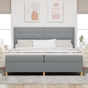 LED Boxspringbett mit Matratze Hellgrau 200x200 cm Stoff