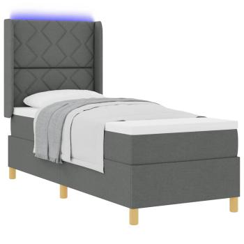 LED Boxspringbett mit Matratze Dunkelgrau 80x200 cm Stoff
