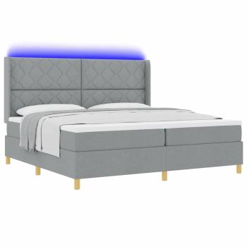 LED Boxspringbett mit Matratze Hellgrau 200x200 cm Stoff