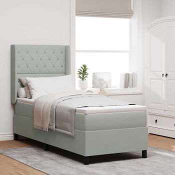 ARDEBO.de - LED Boxspringbett mit Matratze Hellgrau 80x200 cm Samt