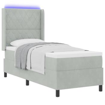 LED Boxspringbett mit Matratze Hellgrau 80x200 cm Samt