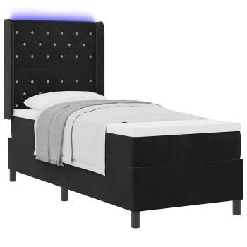 LED Boxspringbett mit Matratze Schwarz 80x200 cm Samt