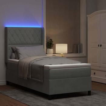 LED Boxspringbett mit Matratze Hellgrau 90x200 cm Samt