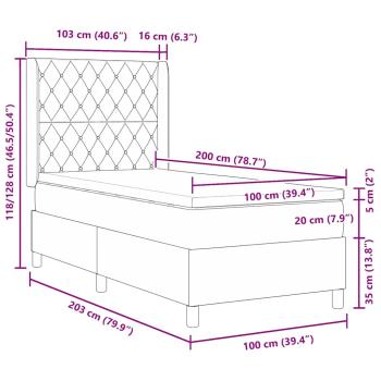 Boxspringbett mit Matratze & LED Licht Grau 100x200 cm Samt