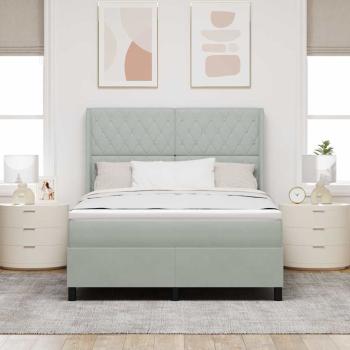 LED Boxspringbett mit Matratze Hellgrau 140x190 cm Samt