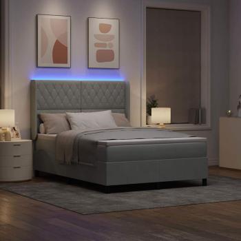 LED Boxspringbett mit Matratze Hellgrau 140x190 cm Samt