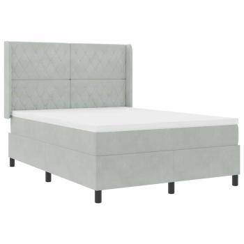 LED Boxspringbett mit Matratze Hellgrau 140x190 cm Samt
