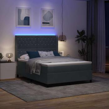 LED Boxspringbett mit Matratze Dunkelgrau 140x200 cm Samt