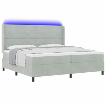 LED Boxspringbett mit Matratze Hellgrau 200x200 cm Samt