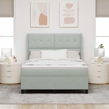 Boxspringbett mit LED-Lichtleisten Hellgrau 140 x 190 cm Samt