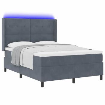 LED Boxspringbett mit Matratze Dunkelgrau 140x200 cm Samt