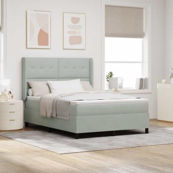 ARDEBO.de - LED Boxspringbett mit Matratze Hellgrau 160x200 cm Samt