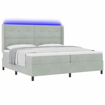 LED Boxspringbett mit Matratze Hellgrau 200x200 cm Samt
