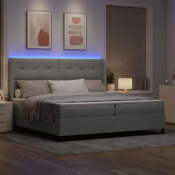 LED Boxspringbett mit Matratze Hellgrau 200x200 cm Samt