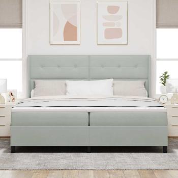 LED Boxspringbett mit Matratze Hellgrau 200x200 cm Samt