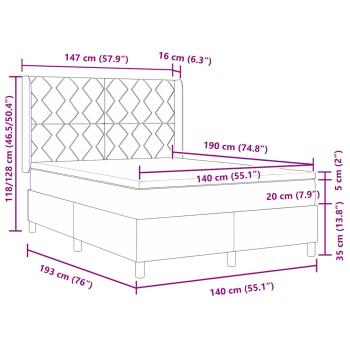 LED Boxspringbett mit Matratze Hellgrau 140x190 cm Samt