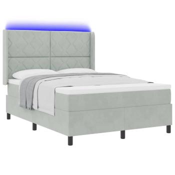 LED Boxspringbett mit Matratze Hellgrau 140x190 cm Samt