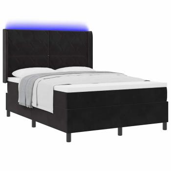 LED Boxspringbett mit Matratze Schwarz 140x190 cm Samt