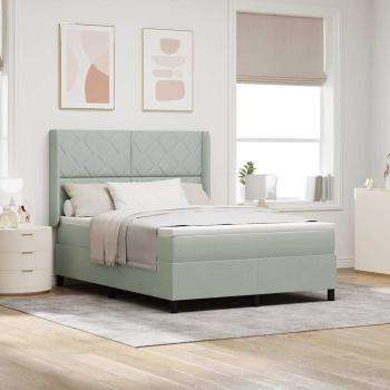 ARDEBO.de - LED Boxspringbett mit Matratze Hellgrau 140x200 cm Samt
