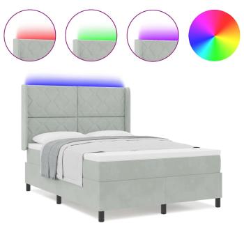 LED Boxspringbett mit Matratze Hellgrau 140x200 cm Samt