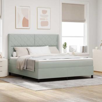 ARDEBO.de - LED Boxspringbett mit Matratze Hellgrau 180x200 cm Samt