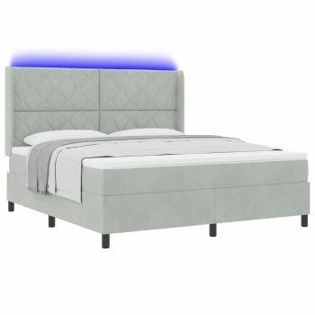 LED Boxspringbett mit Matratze Hellgrau 180x200 cm Samt