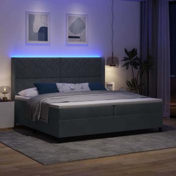 LED Boxspringbett mit Matratze Dunkelgrau 200x200 cm Samt