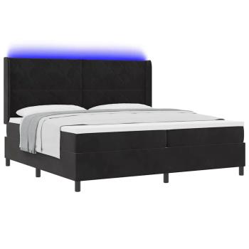 LED Boxspringbett mit Matratze Schwarz 200x200 cm Samt