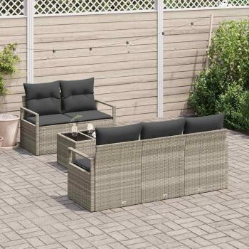 6-teiliges Garten Sofa Set mit Kissen Hellgrau Poly Rattan