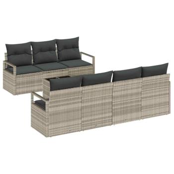 8-Teiliges Garten Sofa Set mit Kissen Hellgrau Poly Rattan
