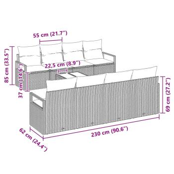 9-teiliges Garten-Sofa-Set mit Kissen Hellgrau Poly-Rattan