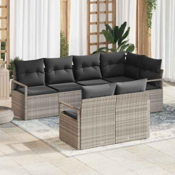 ARDEBO.de - 7-teiliges Garten-Sofa-Set mit Kissen Hellgrau Poly Rattan