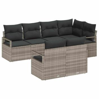 7-teiliges Garten-Sofa-Set mit Kissen Hellgrau Poly Rattan