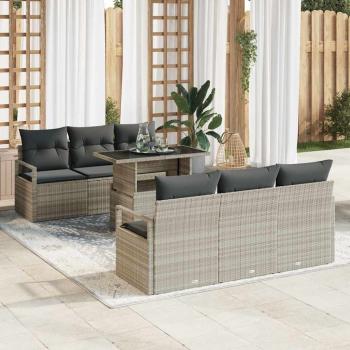 ARDEBO.de - 7-teiliges Garten-Sofa-Set mit Kissen Hellgrau Poly-Rattan