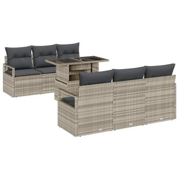 7-teiliges Garten-Sofa-Set mit Kissen Hellgrau Poly-Rattan