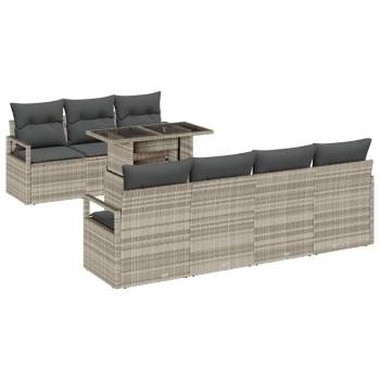 8-teiliges Gartensofa Set mit Kissen Hellgrau Poly Rattan