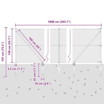 Drahtzaun mit 7 Spike-Posts 1,4x10 m verzinkter Stahl