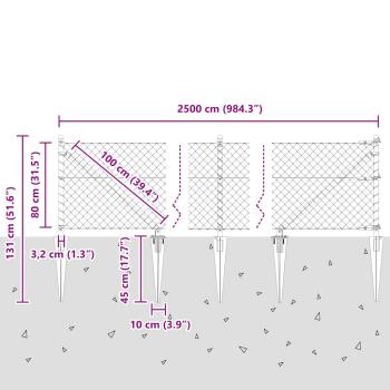 Kettengliedzaun mit 13 Spike-Posten 0,8x25 m verzinkter Stahl