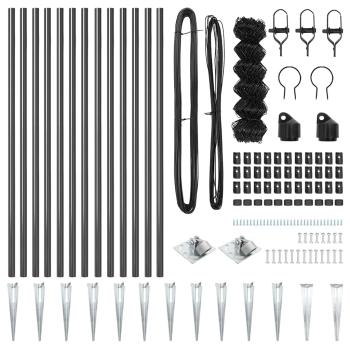 Kettenzaun Set aus 2 Grau Pulverbeschichteter Stahl 25 x 0.8 m